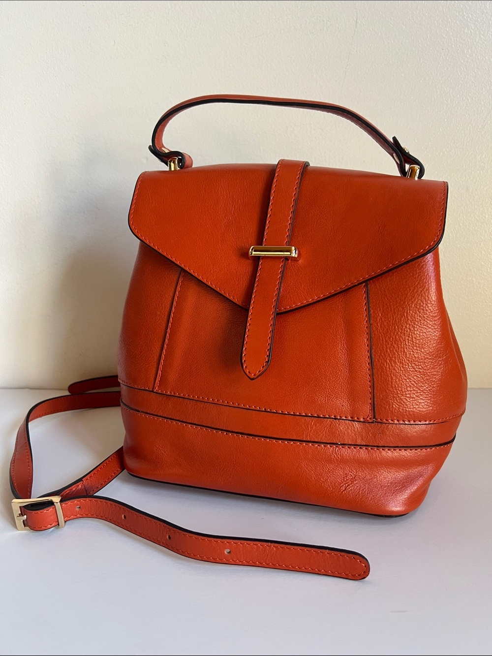 Divina Firenze Orange Leather convertible Backpack Italian leather Backpack